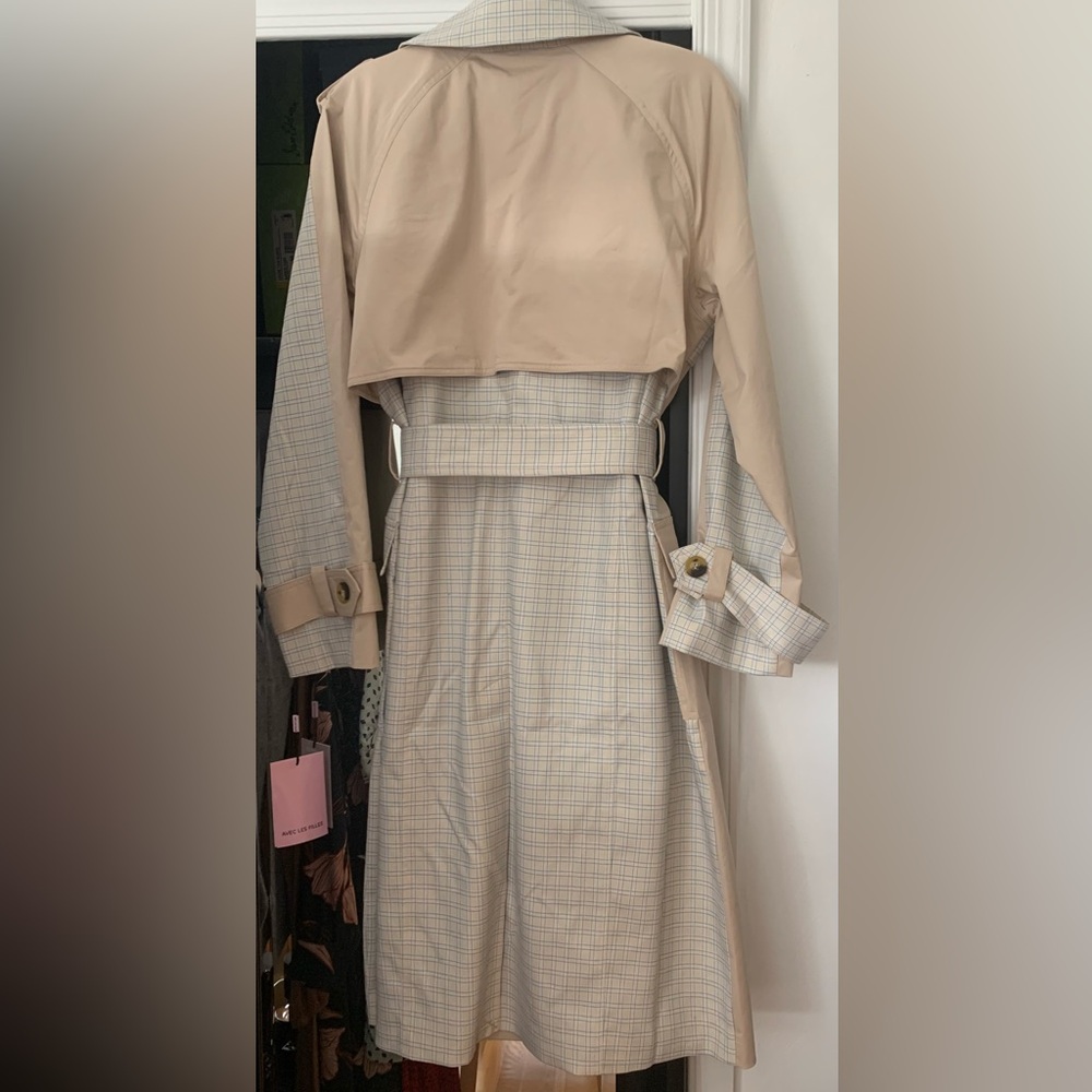 NWT! Avec Les Filles L mixed plaid trench coat - Picture 9 of 9